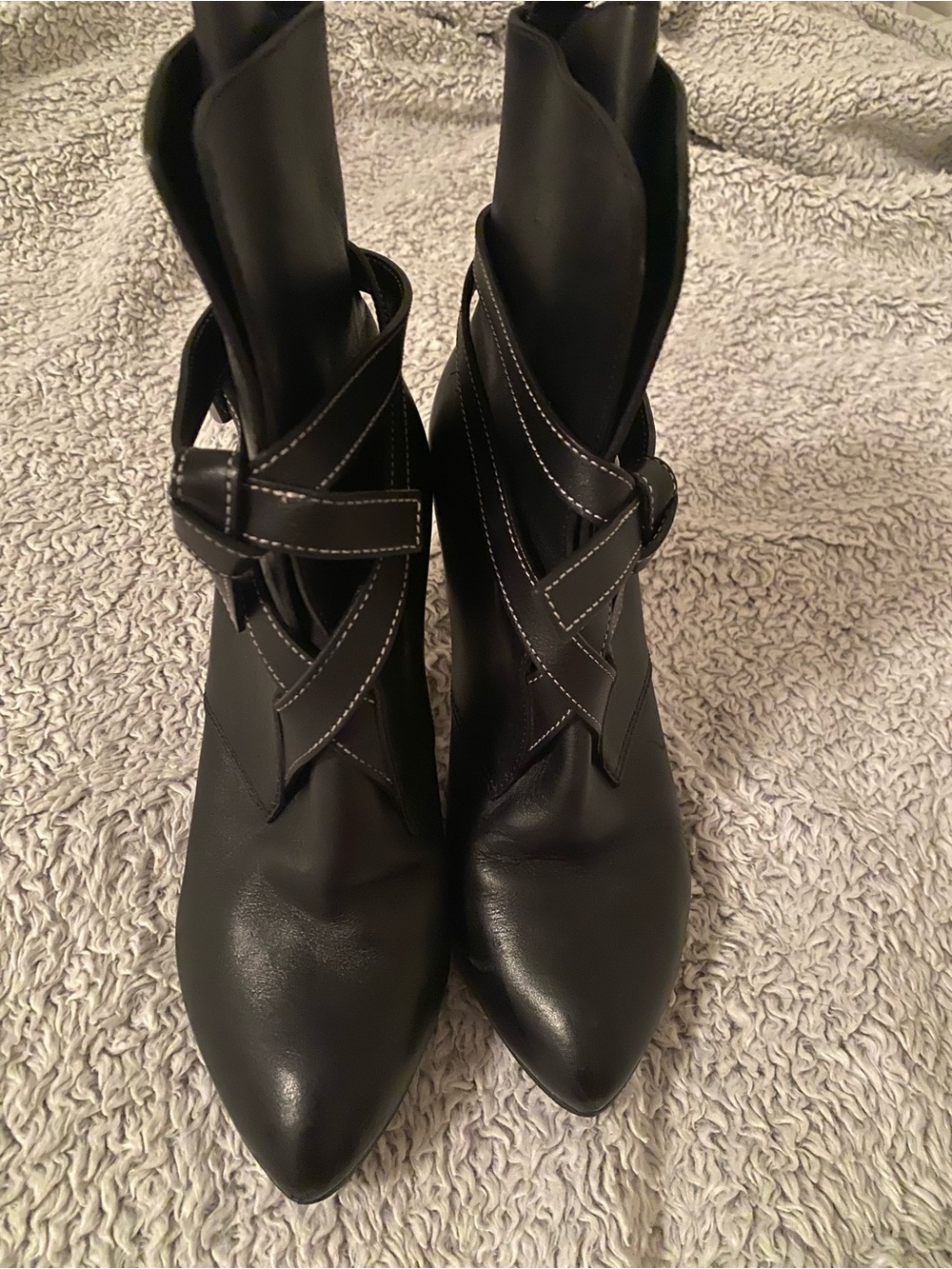Luis Vuitton Black Pointed-Toe Women's Ankle Boots with Strap Detail